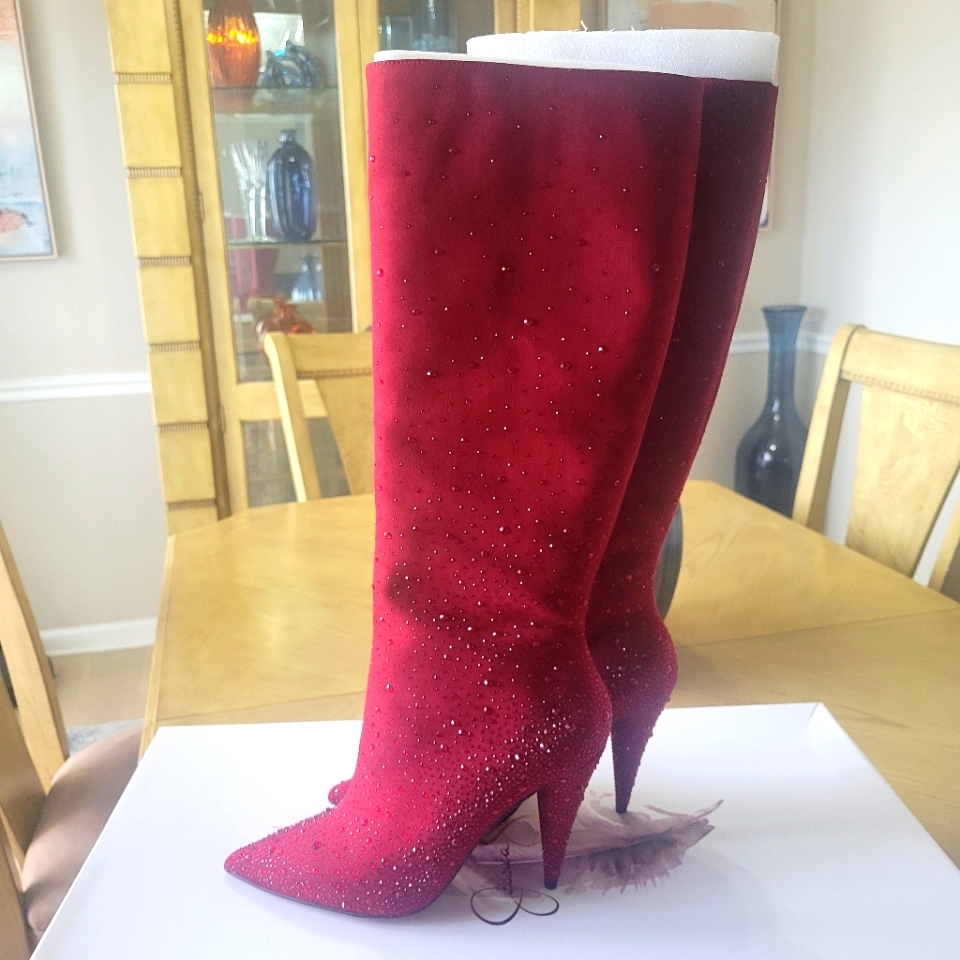 Elegant Red Suede Knee-High Boots